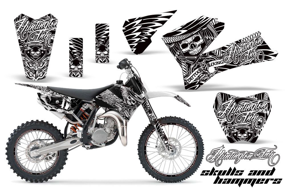 KTM SX 85 Dirt Bike Graphic Kit - 2006-2012 Skulls and Hammers White