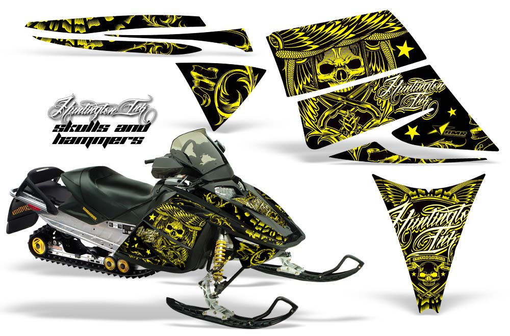 Ski Doo Rev Sled Graphic Kit - 2004-2012 Skulls N Hammers Yellow