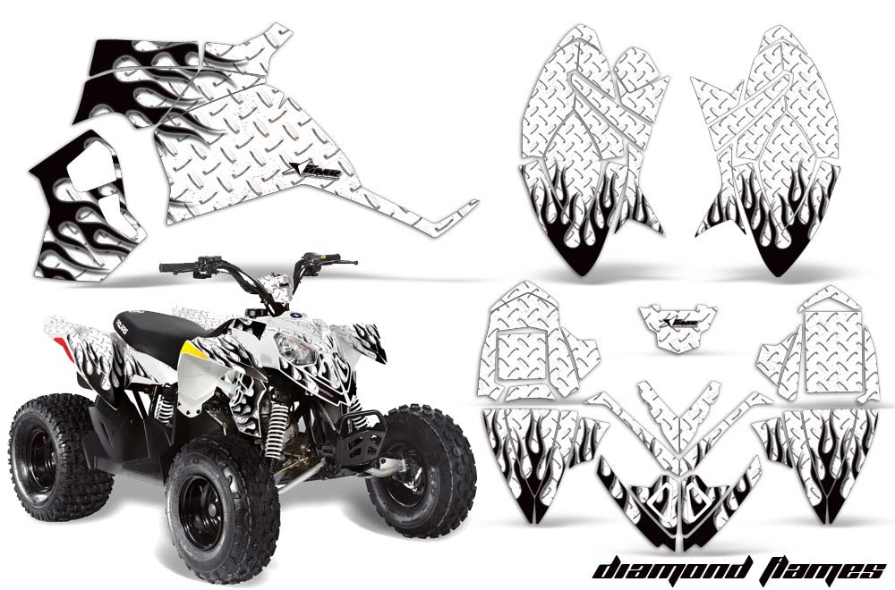 Polaris Outlaw 90 / 110 ATV Graphic Kit - 2002-2020 Diamond Flames White