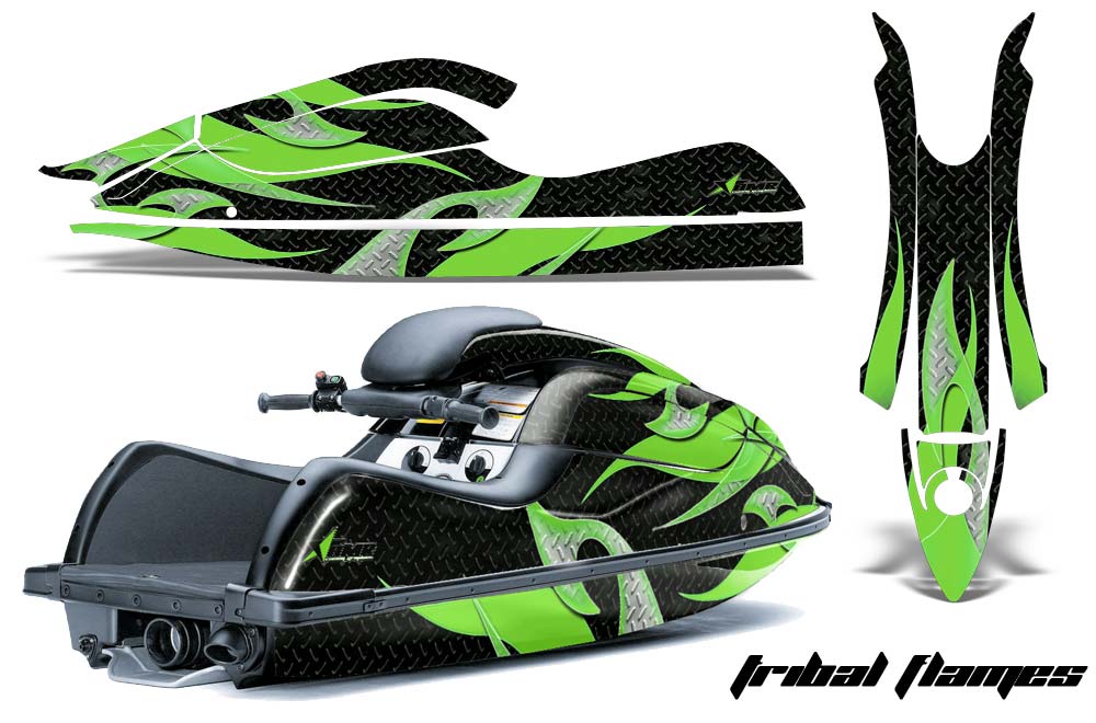 Kawasaki 800 SX / R Jet Ski Graphic Kit - 2003-2012 Tribal Flames Green