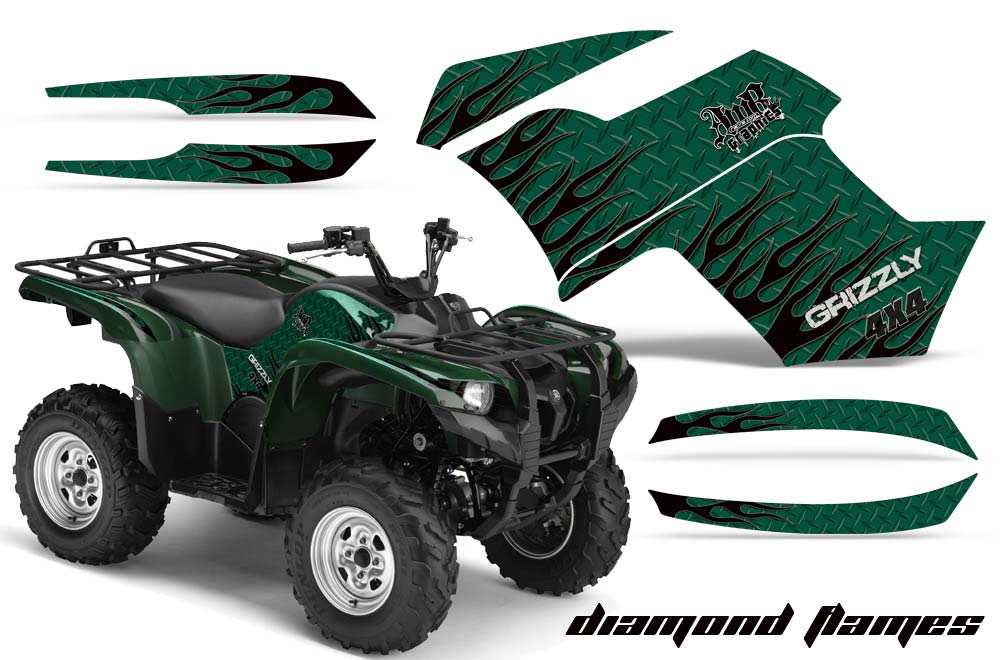 Yamaha Grizzly 700 / 550 ATV Graphic Kit - 2007-2014 Diamond Flames Green