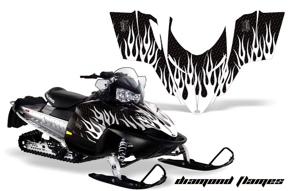 Polaris RMK / Shift / Assault Sled Graphic Kit - 2006-2020 Diamond Flames White