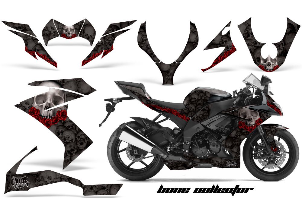 Kawasaki ZX10 Ninja Graphic Kit - 2008-2009 Bone Collector Black