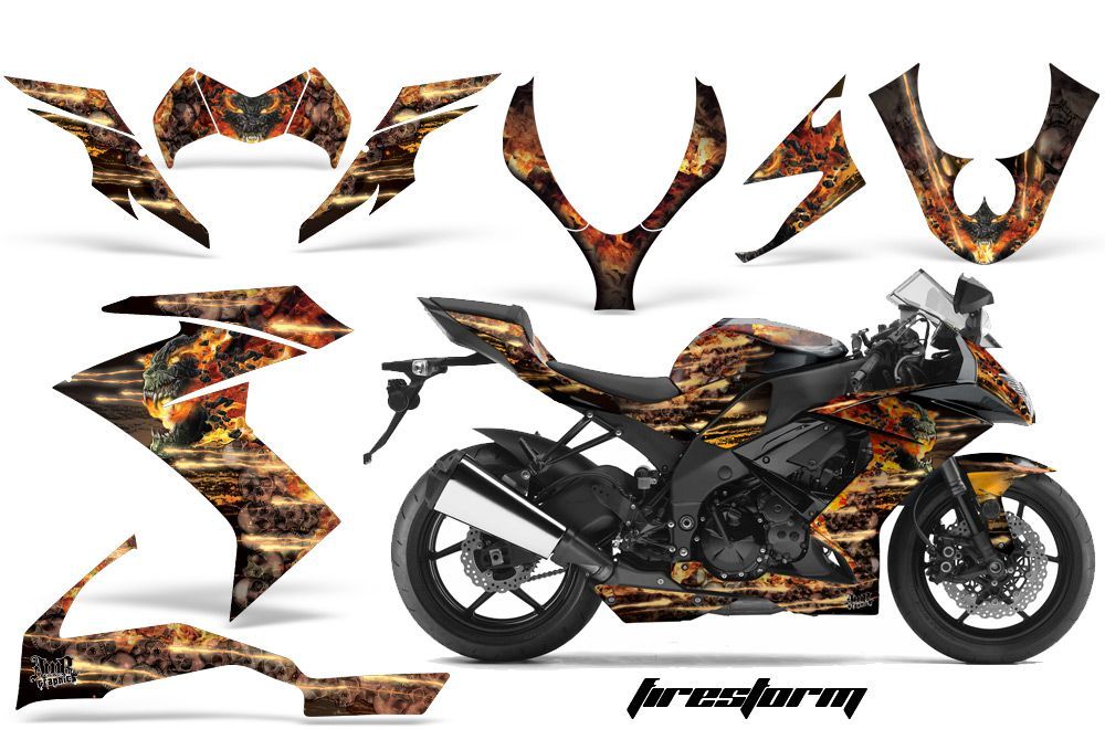 Kawasaki ZX10 Ninja Graphic Kit - 2008-2009 Firestorm Black
