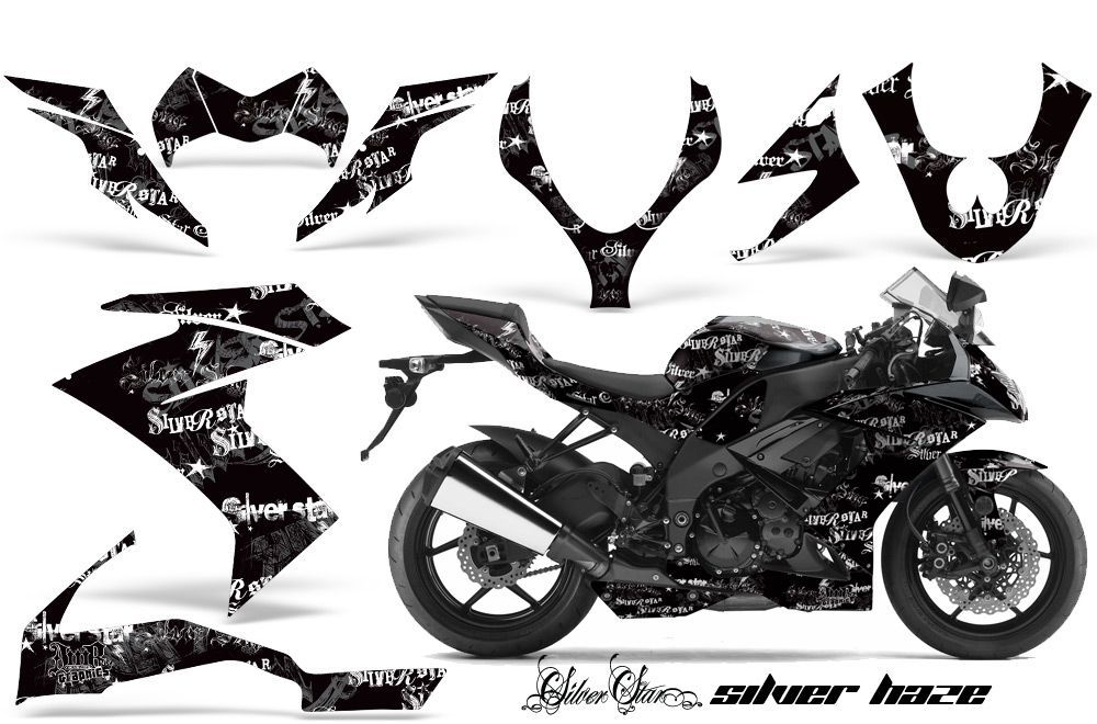 Kawasaki ZX10 Ninja Graphic Kit - 2008-2009 Silver Star Silverhaze Black