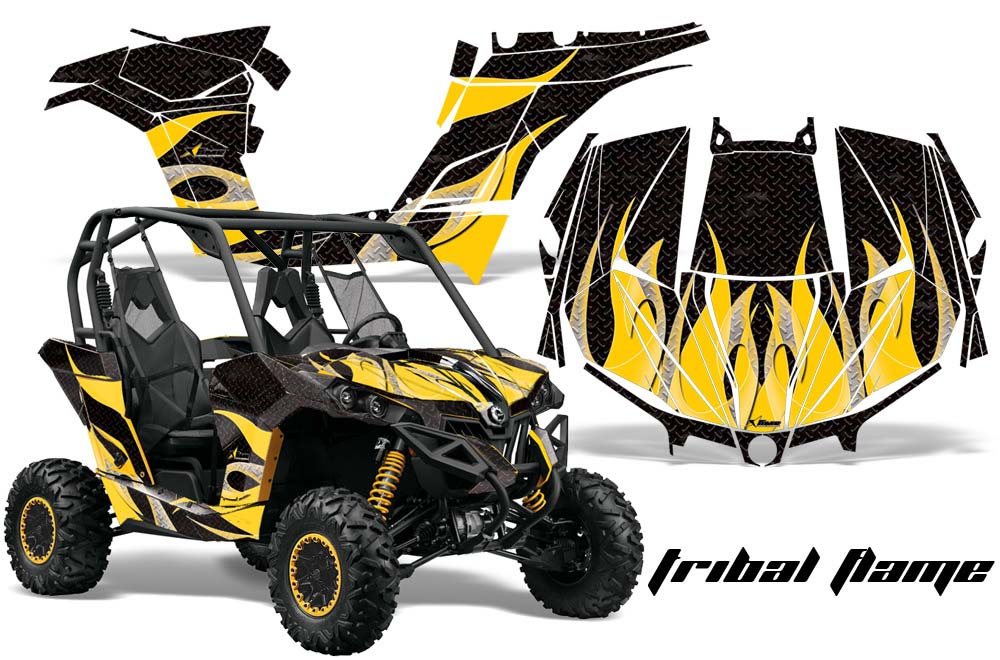 Can-Am Maverick 1000 X RS R Graphic Kit - 2013-2016 Tribal Flames Yellow