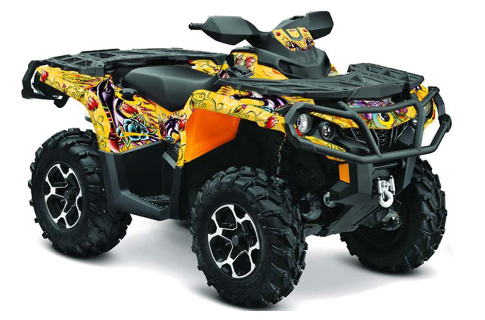 Can Am Outlander XMR / MAX / XT ATV Graphic Kit - 2006-2011 Ed Hardy - Love Kills Yellow