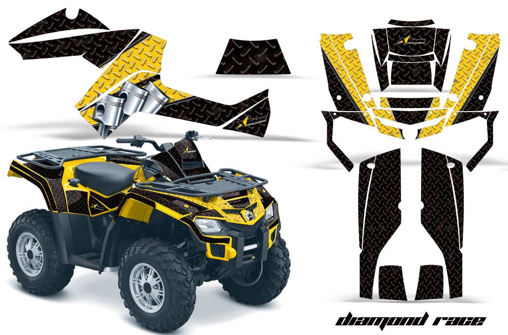 Can Am Outlander EFI 500 / 650 ATV Graphic Kit - 2012-2015 Diamond Race Yellow