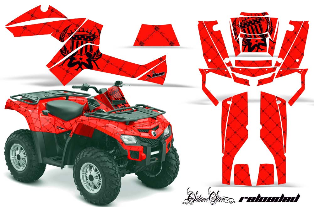 Can Am Outlander EFI 500 / 650 ATV Graphic Kit - 2012-2015 Silver Star - Reloaded Red