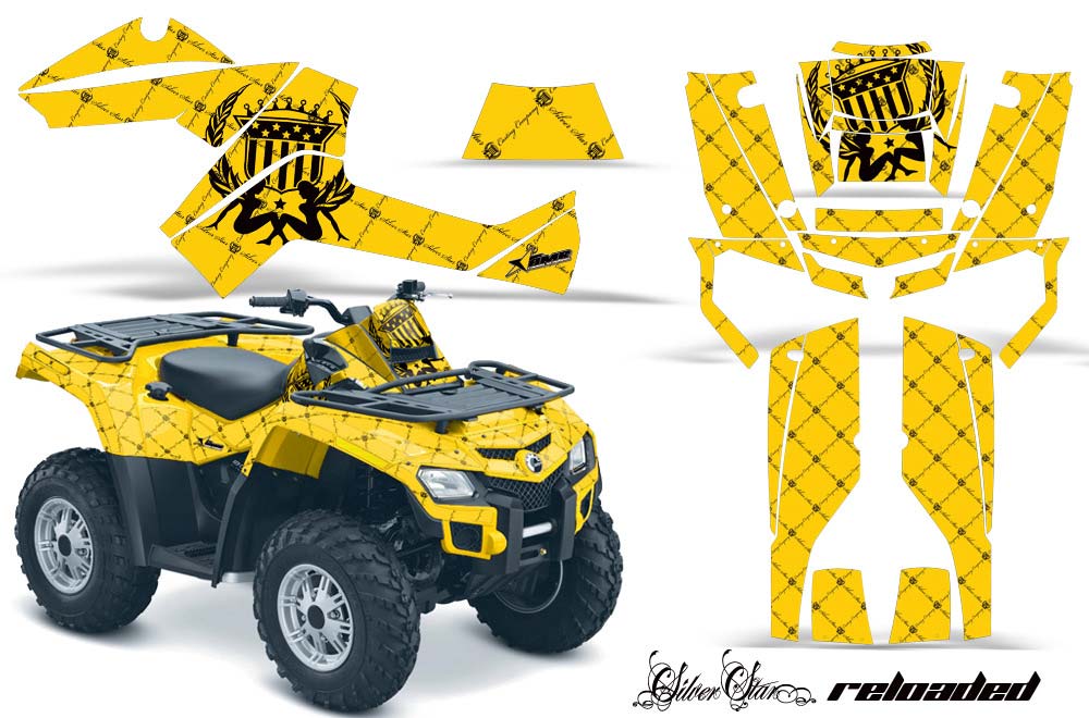 Can Am Outlander EFI 500 / 650 ATV Graphic Kit - 2012-2015 Silver Star - Reloaded Yellow