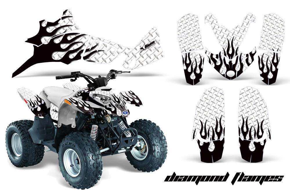 Polaris Predator 90 ATV Graphic Kit - 2002-2011 Diamond Flames White