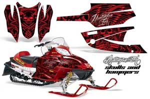 Arctic Cat Firecat F5 / F6 / F7 Sled Graphic Kit - 2003-2006 Skulls N Hammers Red
