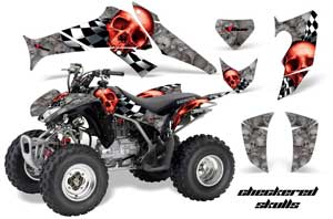 Honda TRX 250EX / 250R / 250X ATV Graphic Kit - 2006-2018 Checkered Skull Silver