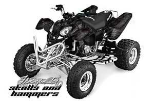 Polaris Predator 500 ATV Graphic Kit - 2002-2011 Skulls and Hammers Silver