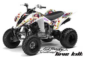Yamaha Raptor 350 ATV Graphic Kit - 2004-2014 Ed Hardy - Love Kills White
