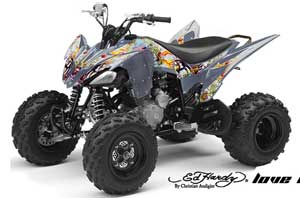 Yamaha Raptor 250 ATV Graphic Kit - 2008-2014 Ed Hardy - Love Kills Silver