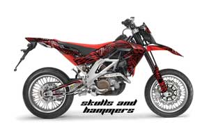 Aprilia SXV 4.5 / 5.5 Dirt Bike Graphic Kit - 2006-2015 Skulls and Hammers Red