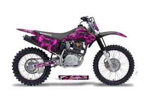 Honda CRF150 F Dirt Bike Graphic Kit - 2003-2007 Skulls and Hammers Pink