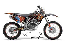 Honda CRF450 R Dirt Bike Graphic Kit - 2002-2012 Ed Hardy - Pirates Silver