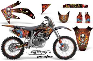 Honda CRF450 R Dirt Bike Graphic Kit - 2002-2012 Ed Hardy - Pirates Silver
