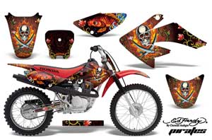 Honda CRF70 Dirt Bike Graphic Kit - 2004-2015 Ed Hardy - Pirates Red