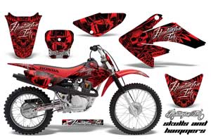 Honda CRF70 Dirt Bike Graphic Kit - 2004-2015 Skulls and Hammers Red