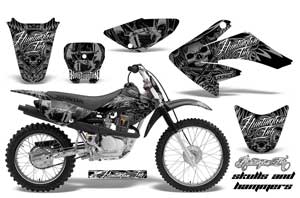 Honda CRF70 Dirt Bike Graphic Kit - 2004-2015 Skulls and Hammers SIlver