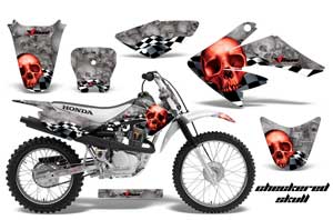 Honda CRF70 Dirt Bike Graphic Kit - 2004-2015 Checkered Skull Red