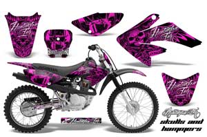 Honda CRF100 Dirt Bike Graphic Kit - 2004-2010 Skulls and Hammers Pink