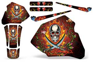 Honda XR80 Dirt Bike Graphic Kit - 1985-2000 Ed Hardy - Pirates Red