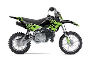 Kawasaki KLX110 Dirt Bike Graphic Kit - 2010-2016 Diamond Flames Green