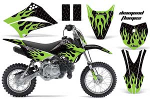 Kawasaki KLX110 Dirt Bike Graphic Kit - 2010-2016 Diamond Flames Green