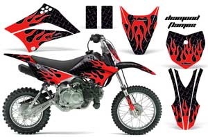 Kawasaki KLX110L Dirt Bike Graphic Kit - 2010-2018 Diamond Flames Red