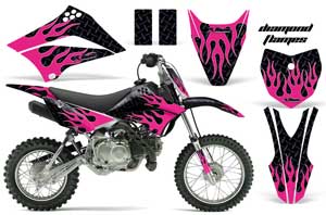 Kawasaki KLX110L Dirt Bike Graphic Kit - 2010-2018 Diamond Flames Pink