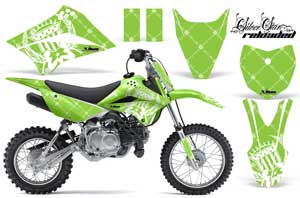 Kawasaki KLX110L Dirt Bike Graphic Kit - 2010-2018 Silver Star - Reloaded Green