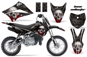 Kawasaki KLX110L Dirt Bike Graphic Kit - 2010-2018 Bone Collector Black