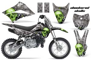 Kawasaki KLX110 Dirt Bike Graphic Kit - 2010-2016 Checkered Skulls Green