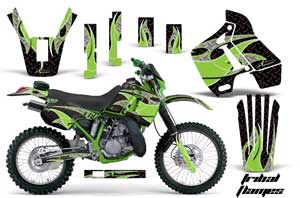 Kawasaki KDX200 Dirt Bike Graphic Kit - 1989-1994 Tribal Flames Green