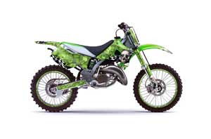 Kawasaki KX125 Dirt Bike Graphic Kit - 1994-1998 Checkered Skull Green
