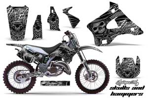 Kawasaki KX250 Dirt Bike Graphic Kit - 1994-1998 Skulls and Hammers Silver