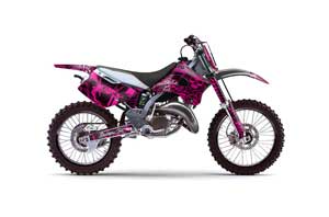 Kawasaki KX125 Dirt Bike Graphic Kit - 1994-1998 Skulls and Hammers Pink