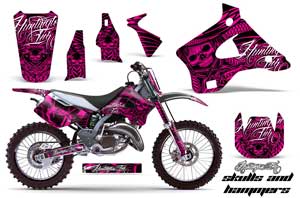 Kawasaki KX125 Dirt Bike Graphic Kit - 1994-1998 Skulls and Hammers Pink