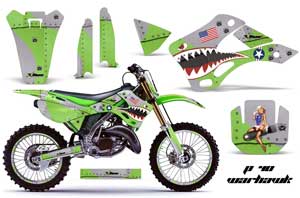 Kawasaki KX125 Dirt Bike Graphic Kit - 1999-2002 P40 Warhawk Green