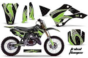 Kawasaki KX125 Dirt Bike Graphic Kit - 1999-2002 Tribal Flames Green