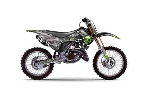 Kawasaki KX125 Dirt Bike Graphic Kit - 1999-2002 Checkered Skull Green