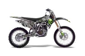 Kawasaki KX250F Dirt Bike Graphic Kit - 2004-2005 Checkered Skull Green