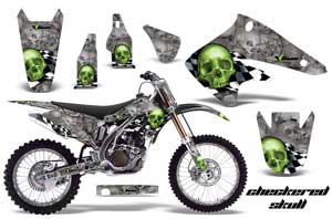 Kawasaki KX250F Dirt Bike Graphic Kit - 2004-2005 Checkered Skull Green