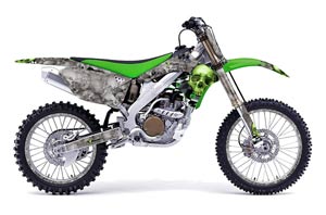 Kawasaki KX250F Dirt Bike Graphic Kit - 2006-2008 Checkered Skull Green