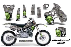 Kawasaki KX500 Dirt Bike Graphic Kit - 1988-2004 Checkered Skull Green