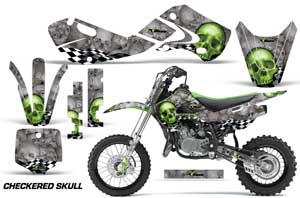 Kawasaki KX65 Dirt Bike Graphic Kit - 2002-2018 Checkered Skull Green